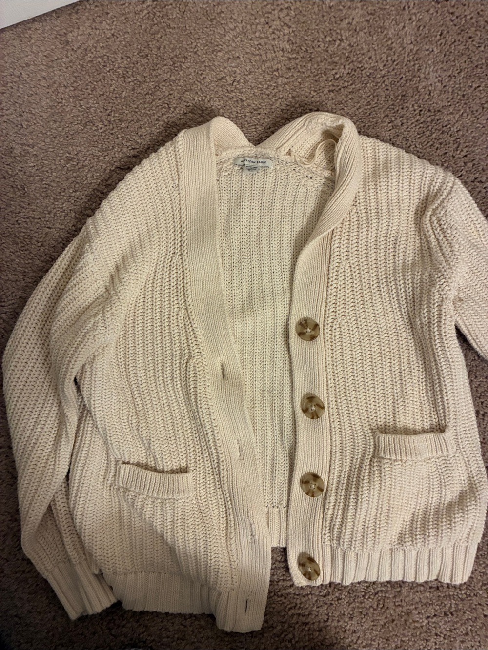 American Eagle Cream Button-Front Chunky Knit Women's Cardigan